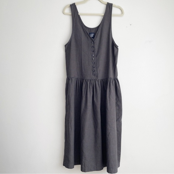 Vintage Gap houndstooth prarie dress preppy academia button front midi western - Picture 1 of 11